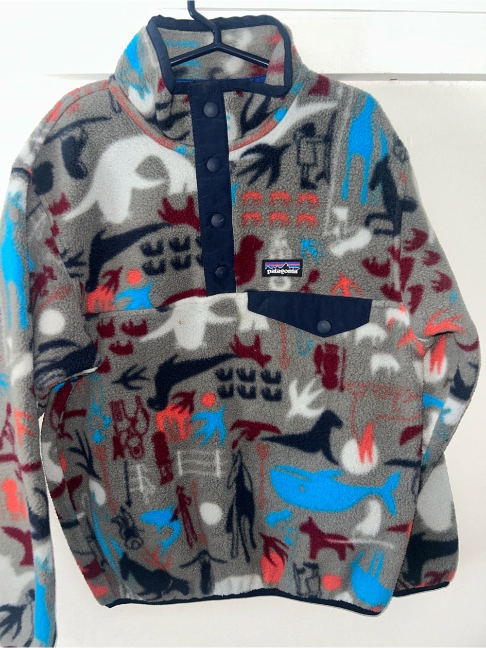 Patagonia Kids Gray Fleece Zip-Up with Blue & Red Accents